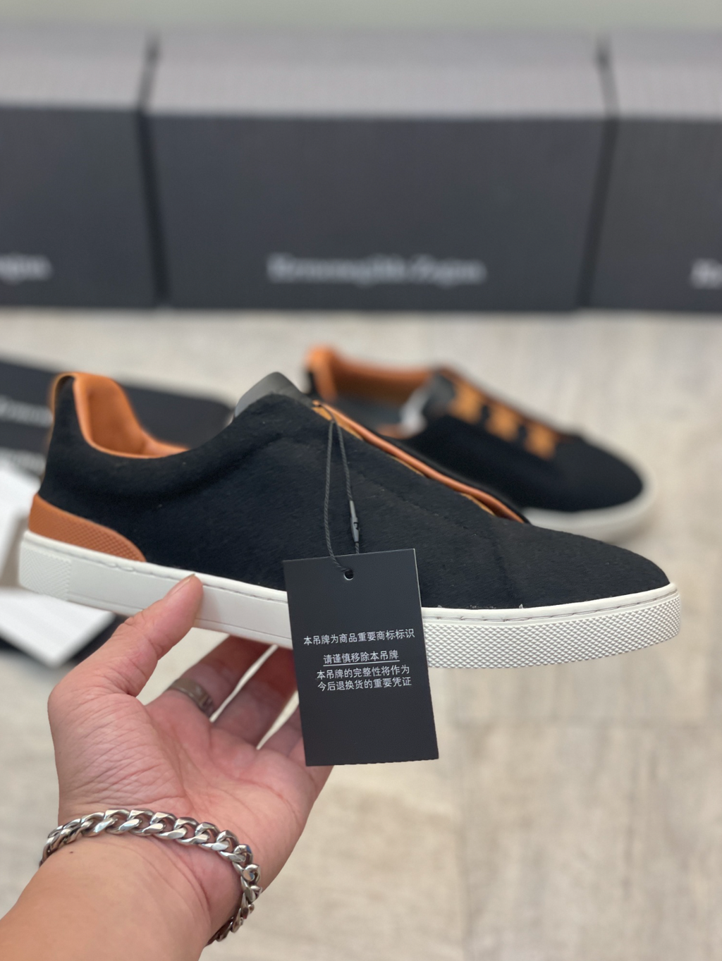 Ermenegildo Zegna dark blue triple brown stitch Wool-Vicuna