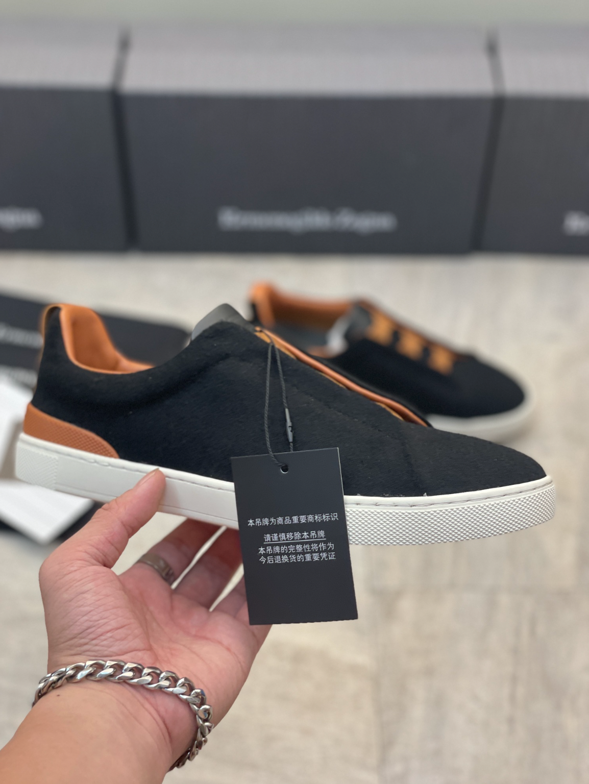 Ermenegildo Zegna dark blue triple brown stitch Wool-Vicuna