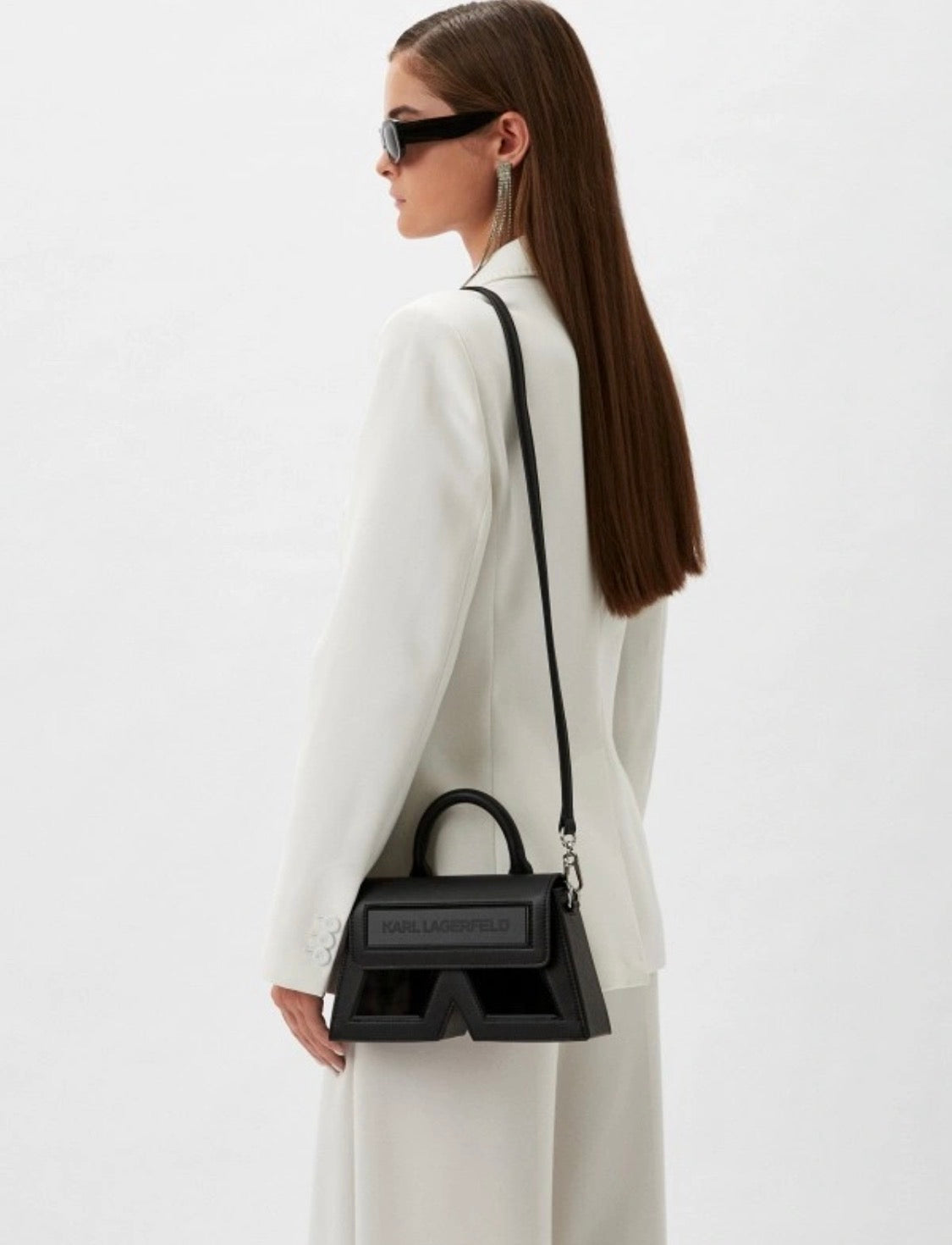 KARL LAGERFELD K/Ikon Black Leather Top Handle Bag