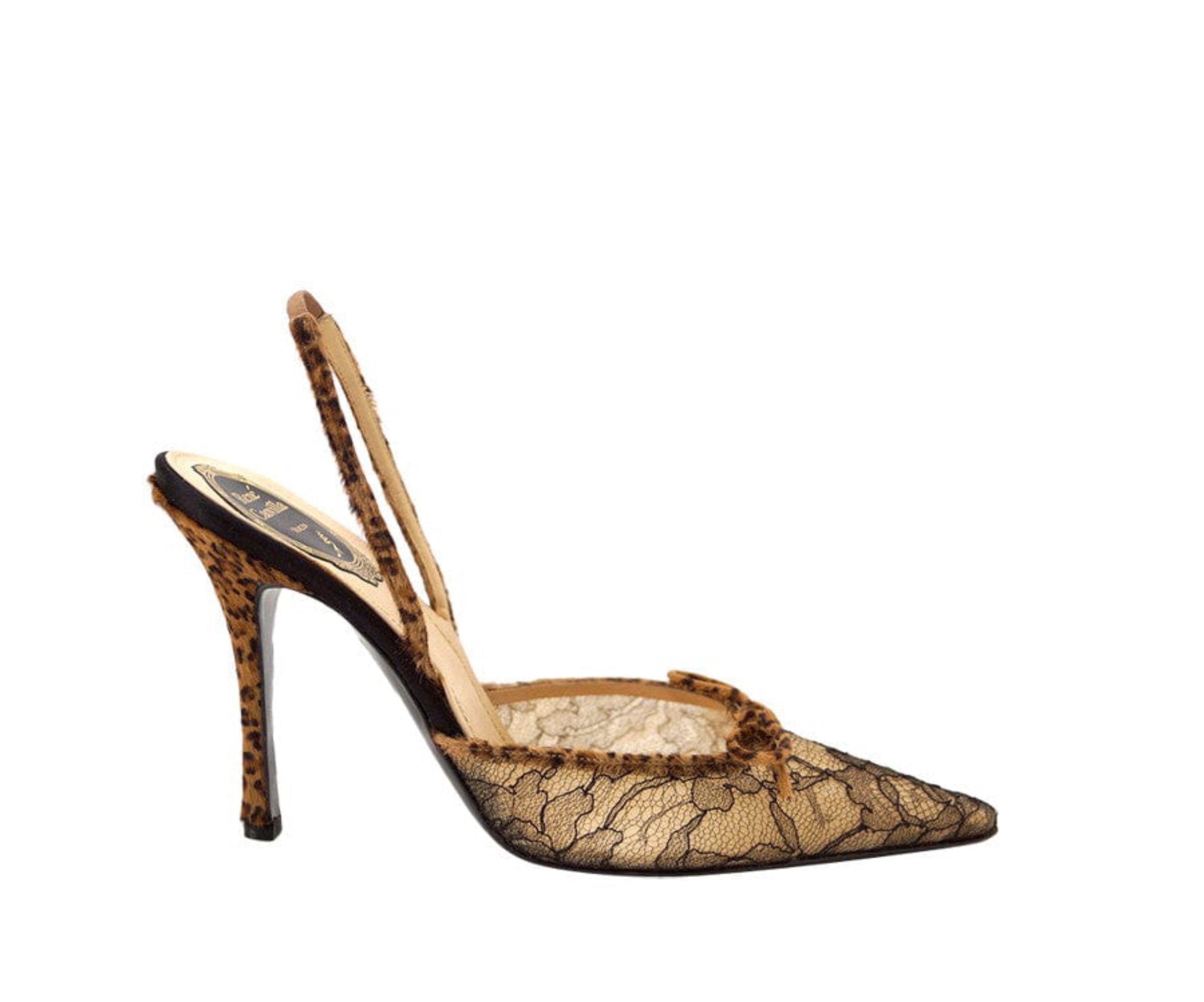 Slingback Faux Fur Leopard bow heels