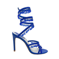 Chandelier embellished Blue satin sandals with Blue rhinestones