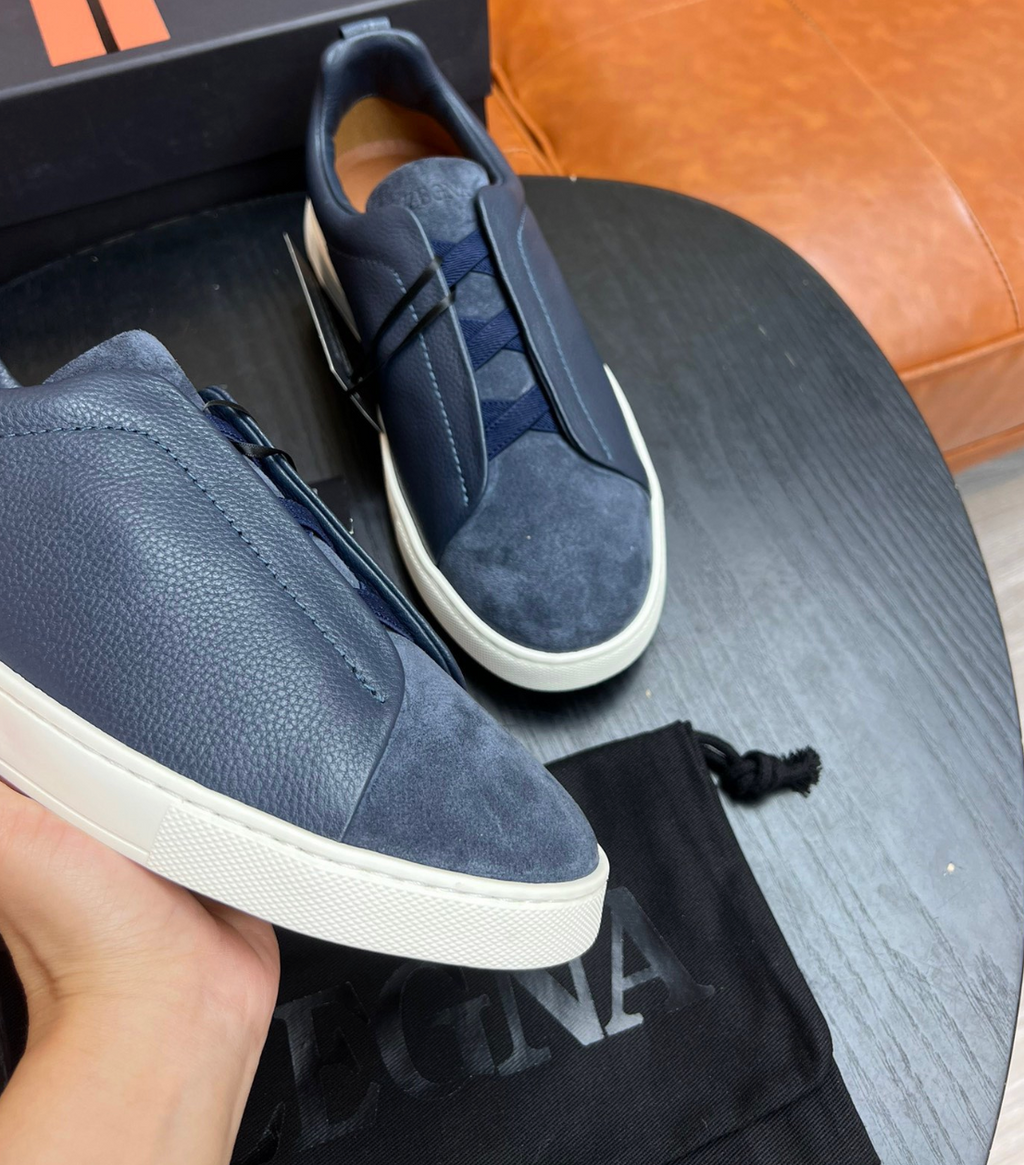 Ermenegildo Zegna Blue Triple stitch Leather & suede