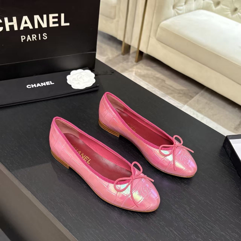Chanel Iridescent Pink Croco Ballet Flat