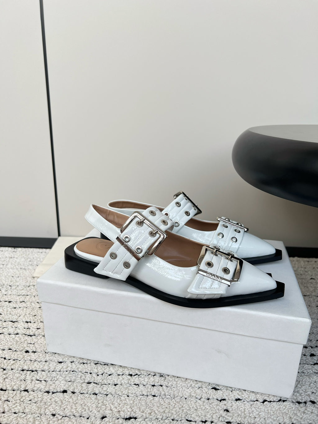 Ganni Buckle fastening Shiny White Ballerinas