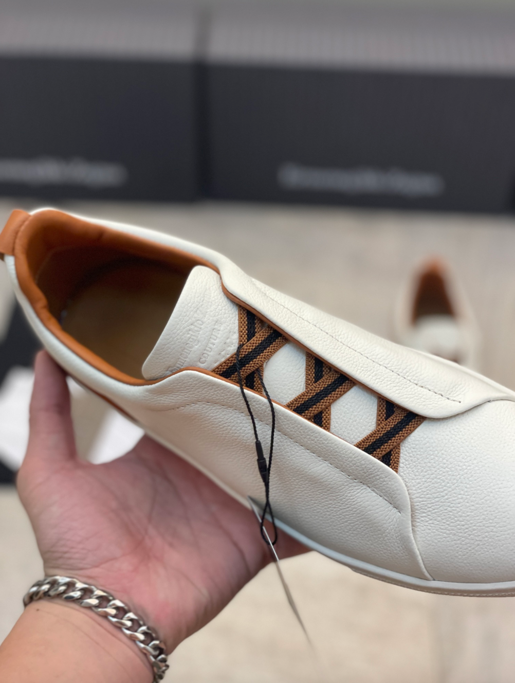 Ermenegildo Zegna white deerskin triple stitch