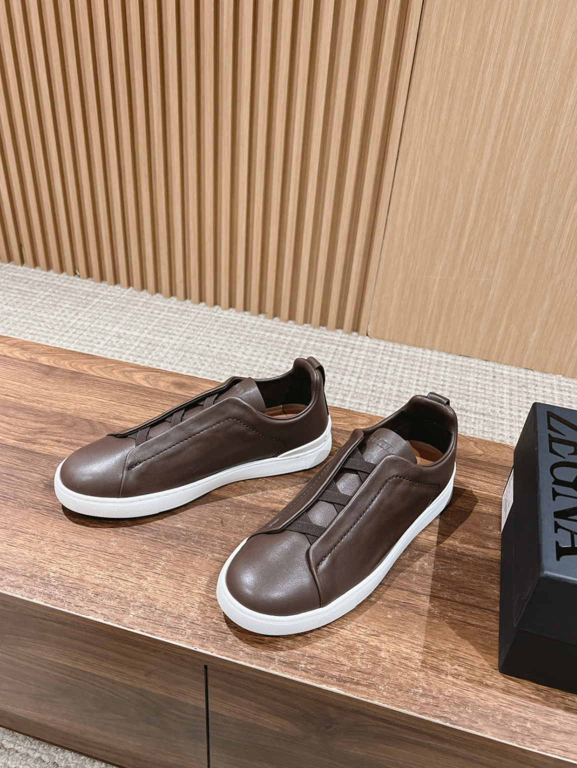 Ermenegildo Zegna dark brown deerskin Triple Stitch