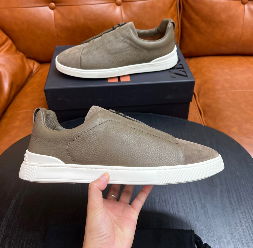 Ermenegildo Zegna Olive Green Triple stitch Leather & suede