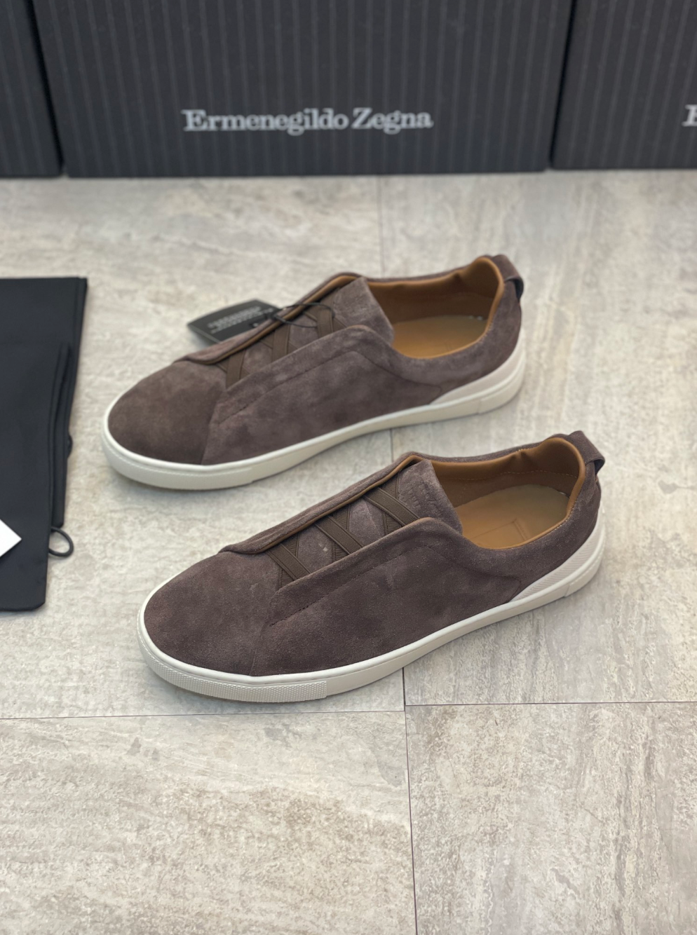 Ermenegildo Zegna brown suede triple stitch