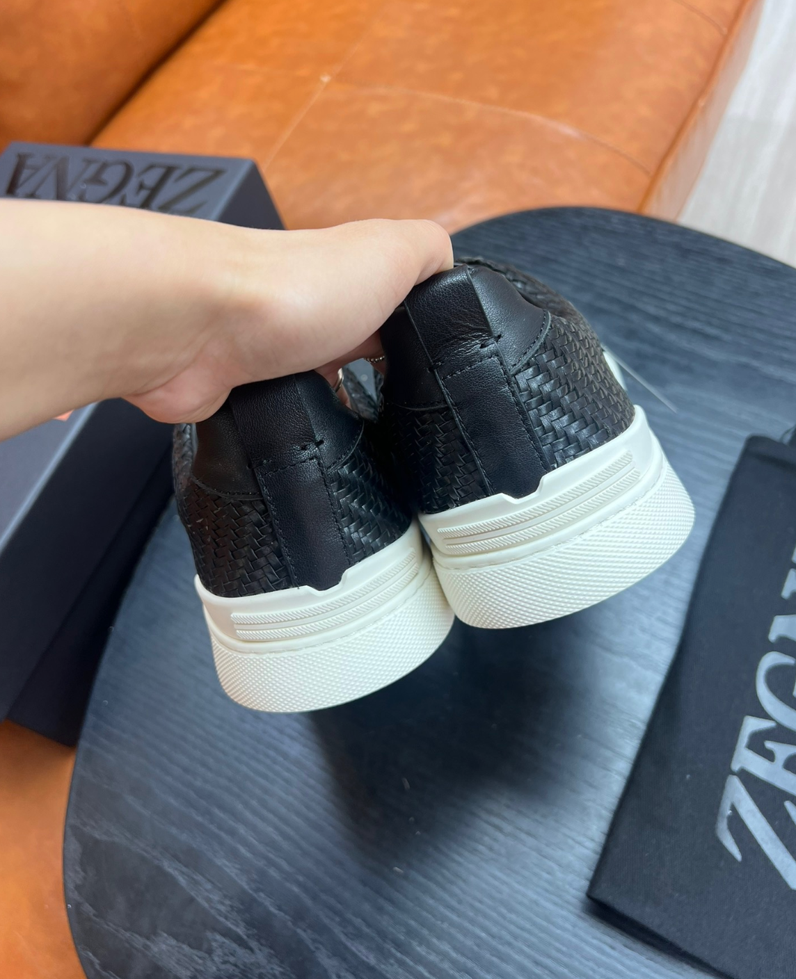 Ermenegildo Zegna Black Triple stitch PELLETESSUTA Leather