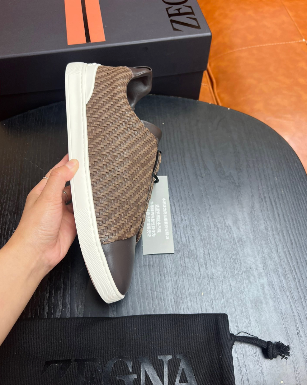 Ermenegildo Zegna Brown Triple stitch PELLETESSUTA Leather