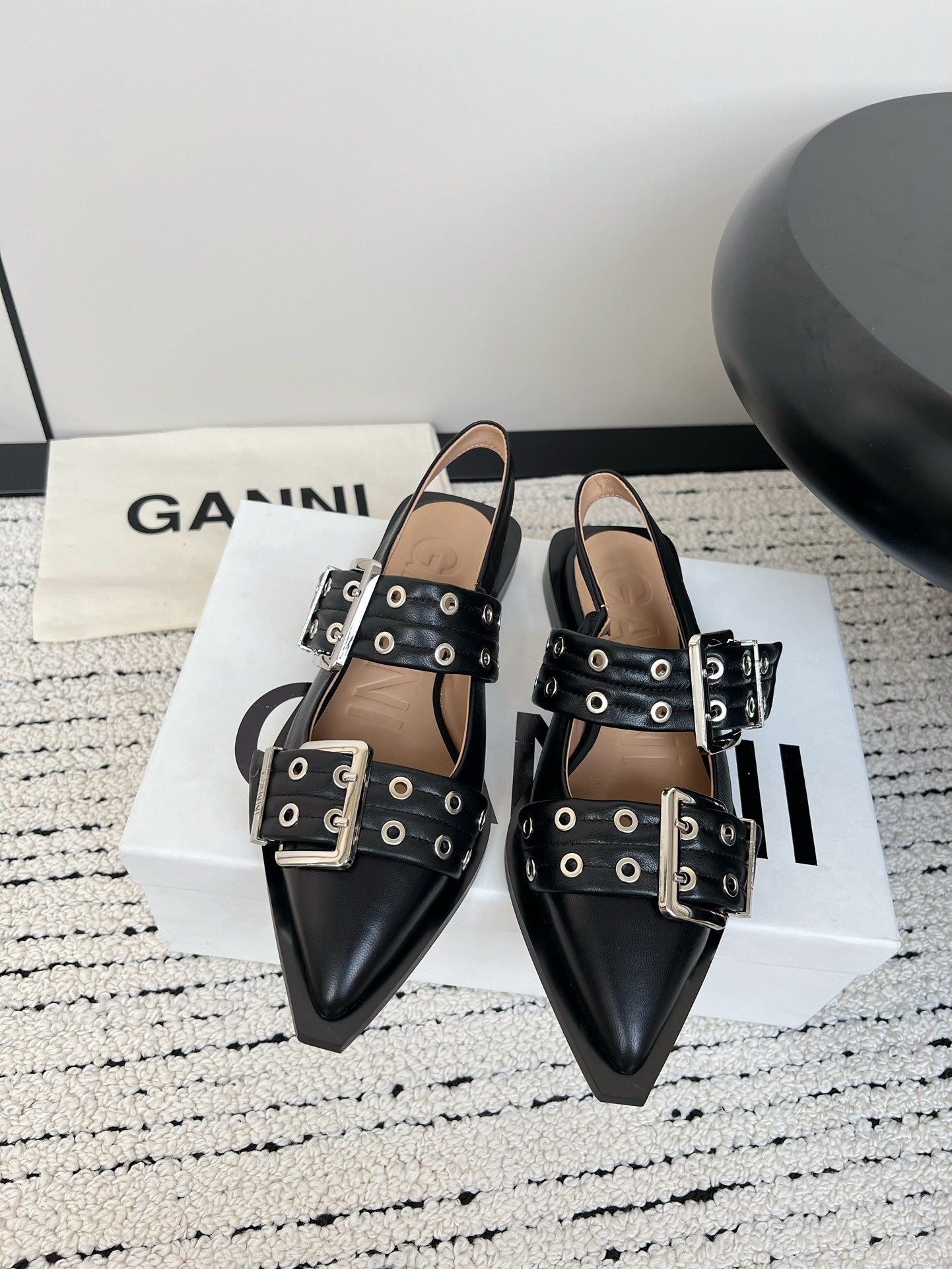 Ganni Buckle fastening Black mat Ballerinas