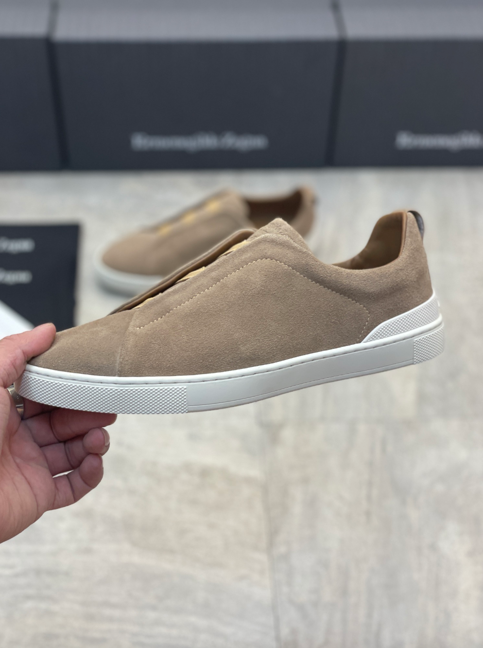 Ermenegildo Zegna beige suede triple stitch