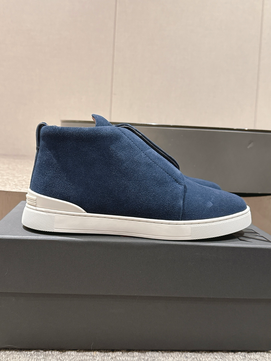 Ermenegildo Zegna navy suede Triple Stitch mid-top
