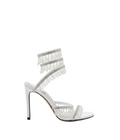 Chandelier embellished White satin sandals with clear rhinestones