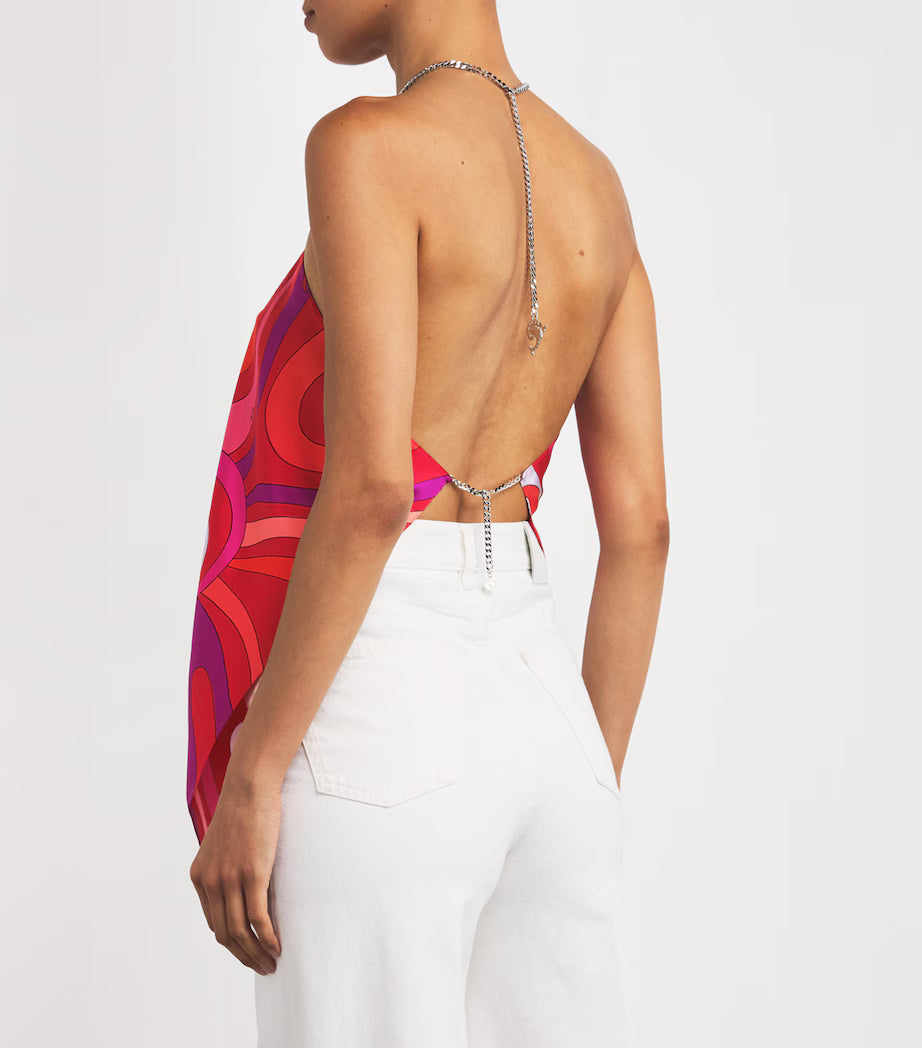 PUCCI MARMO EMBELLISHED HALTERNECK SILK TOP