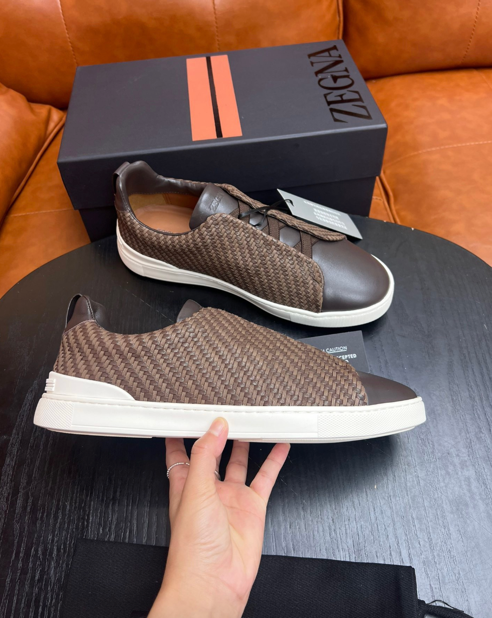 Ermenegildo Zegna Brown Triple stitch PELLETESSUTA Leather