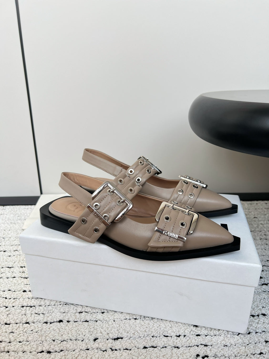Ganni Buckle fastening Taupe Ballerinas