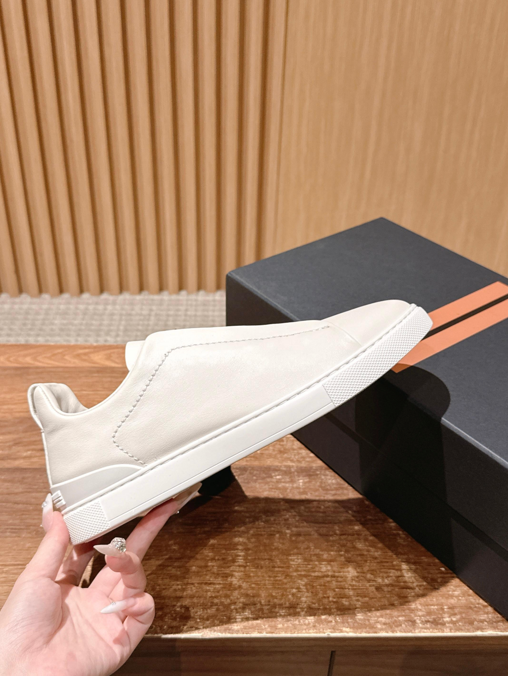Ermenegildo Zegna white deerskin Triple Stitch