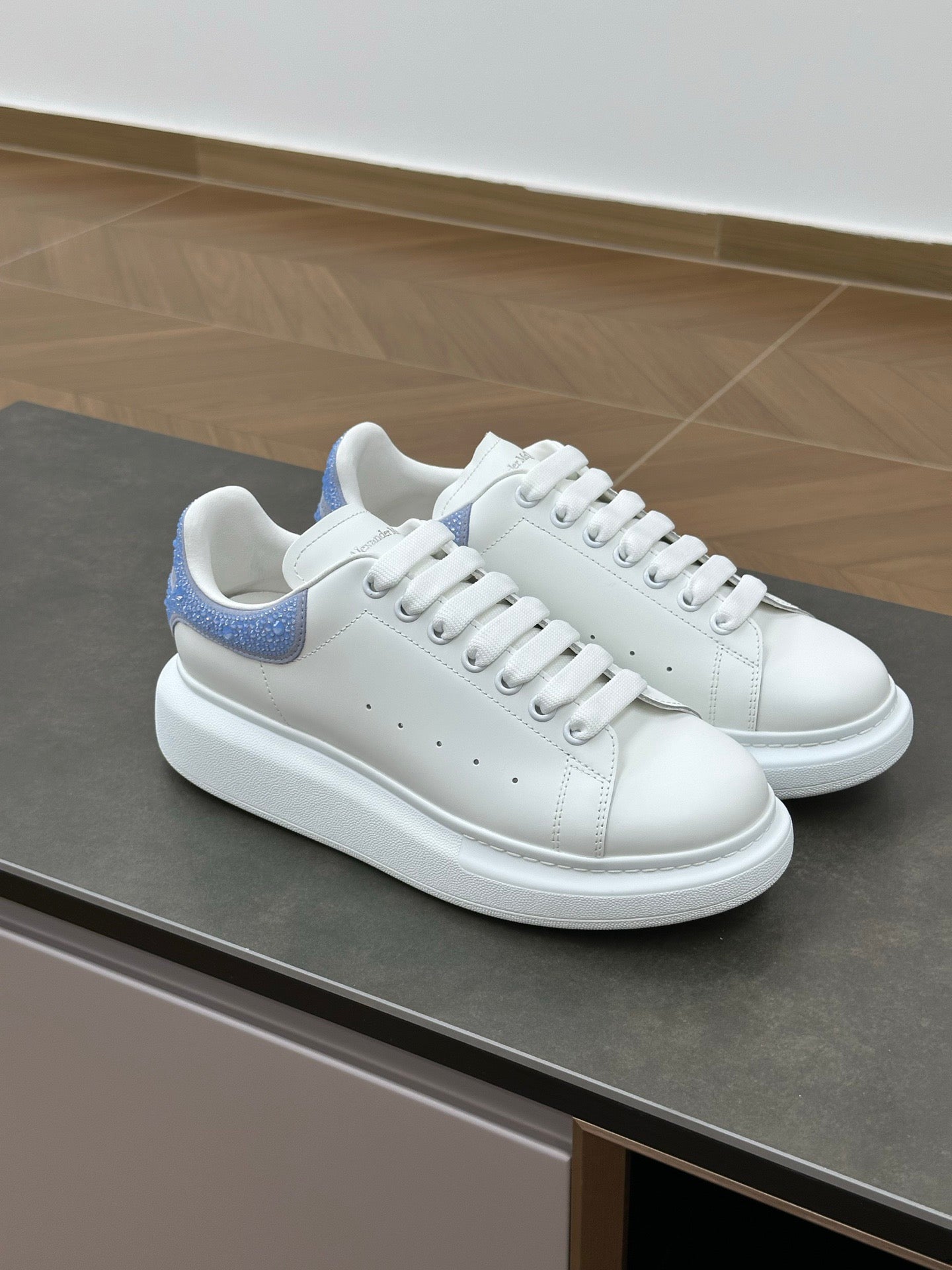 Women's Oversized Crystal Sneaker in Sky Blue