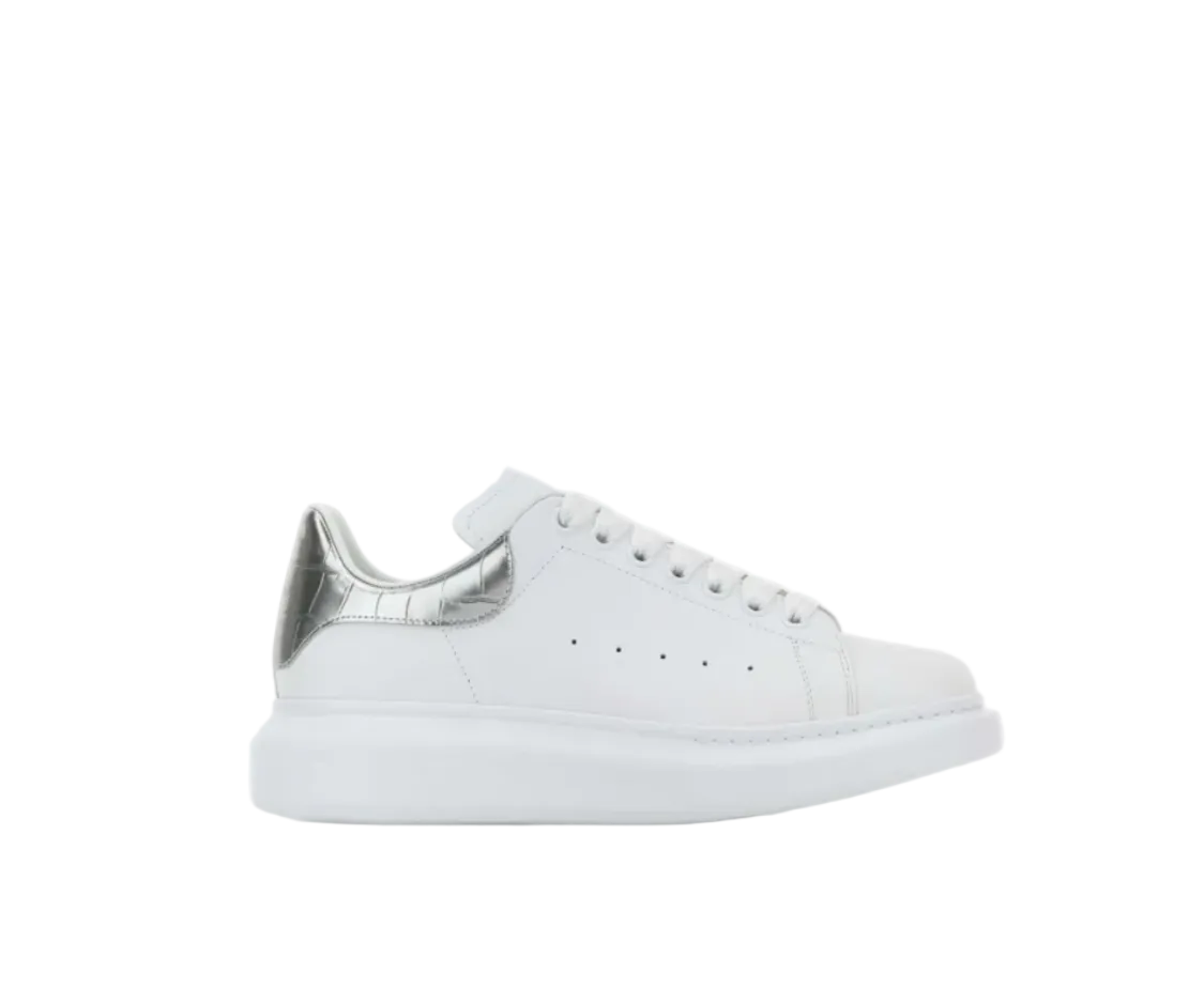 Oversized crocodile-effect leather Silver sneakers