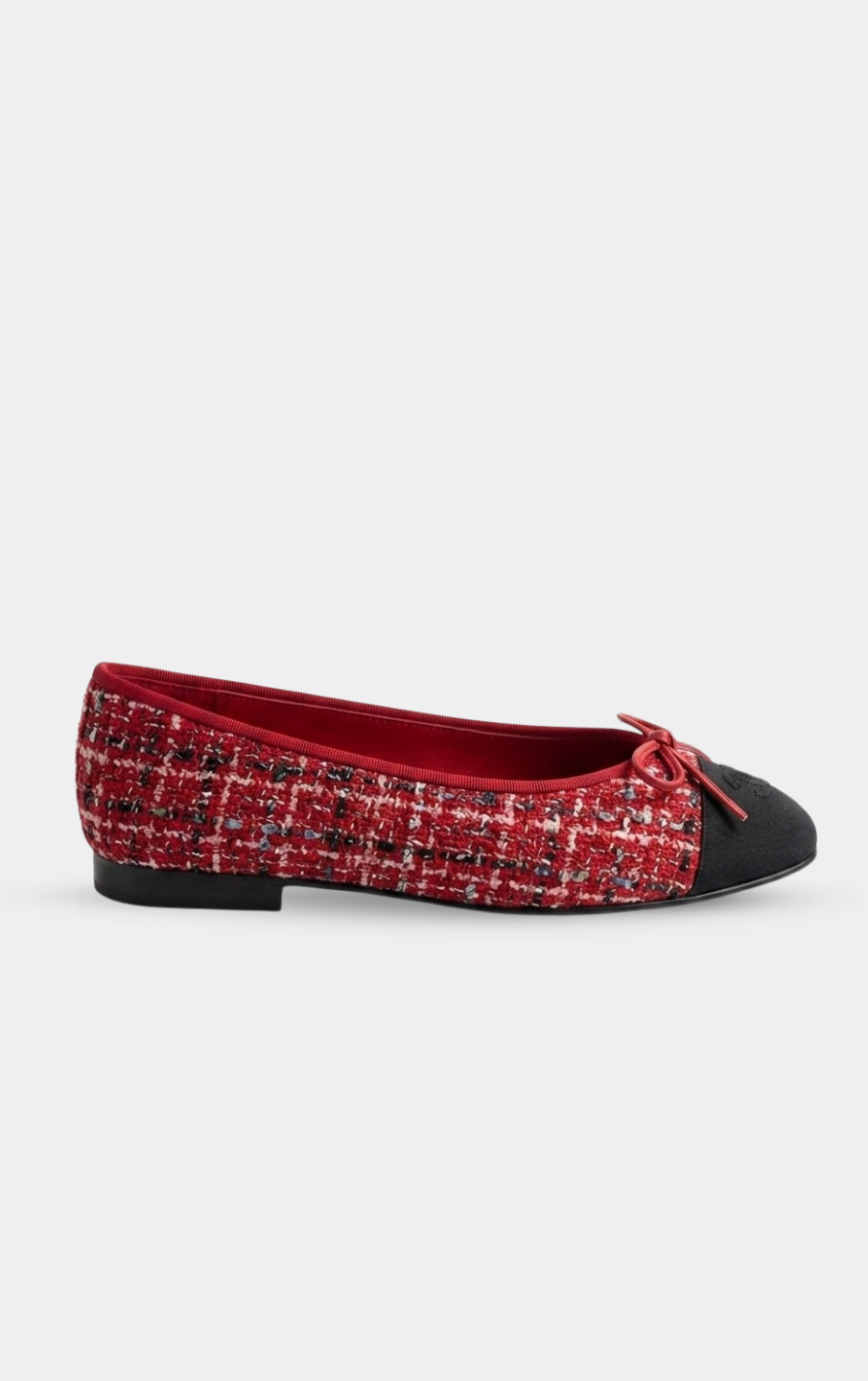 CHANEL Red Ballerinas in Tweed & Grosgrain