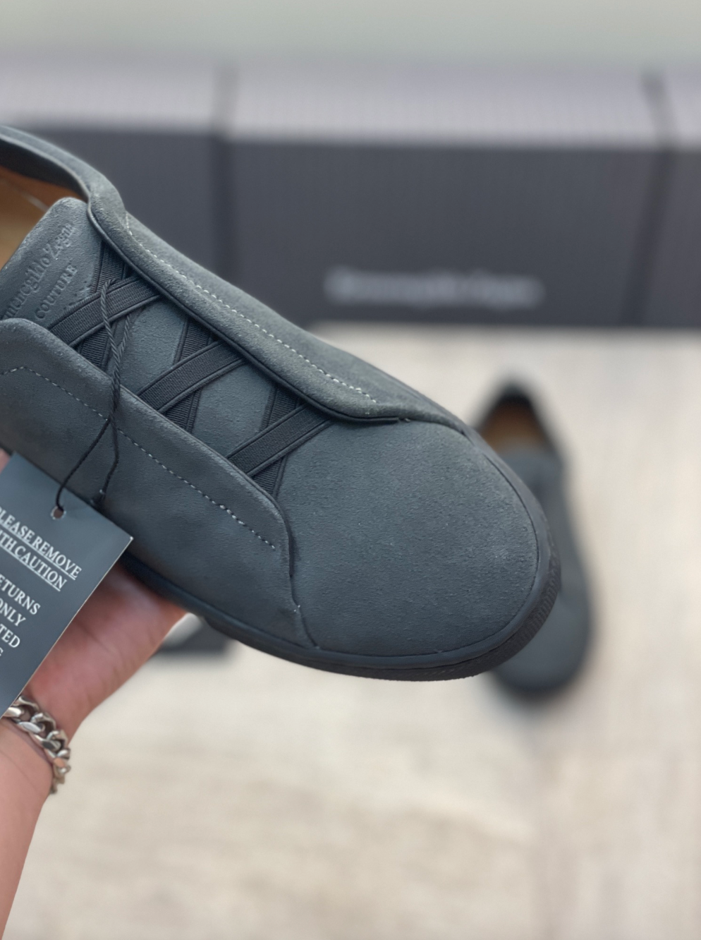 Ermenegildo Zegna dark grey suede triple stitch