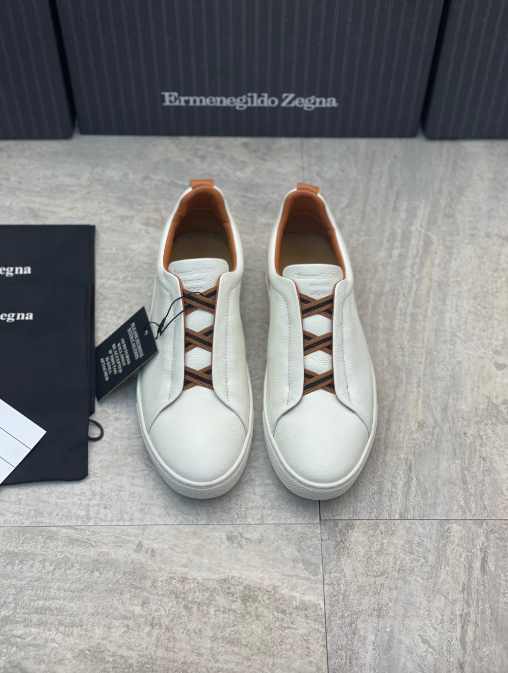 Ermenegildo Zegna white deerskin triple stitch