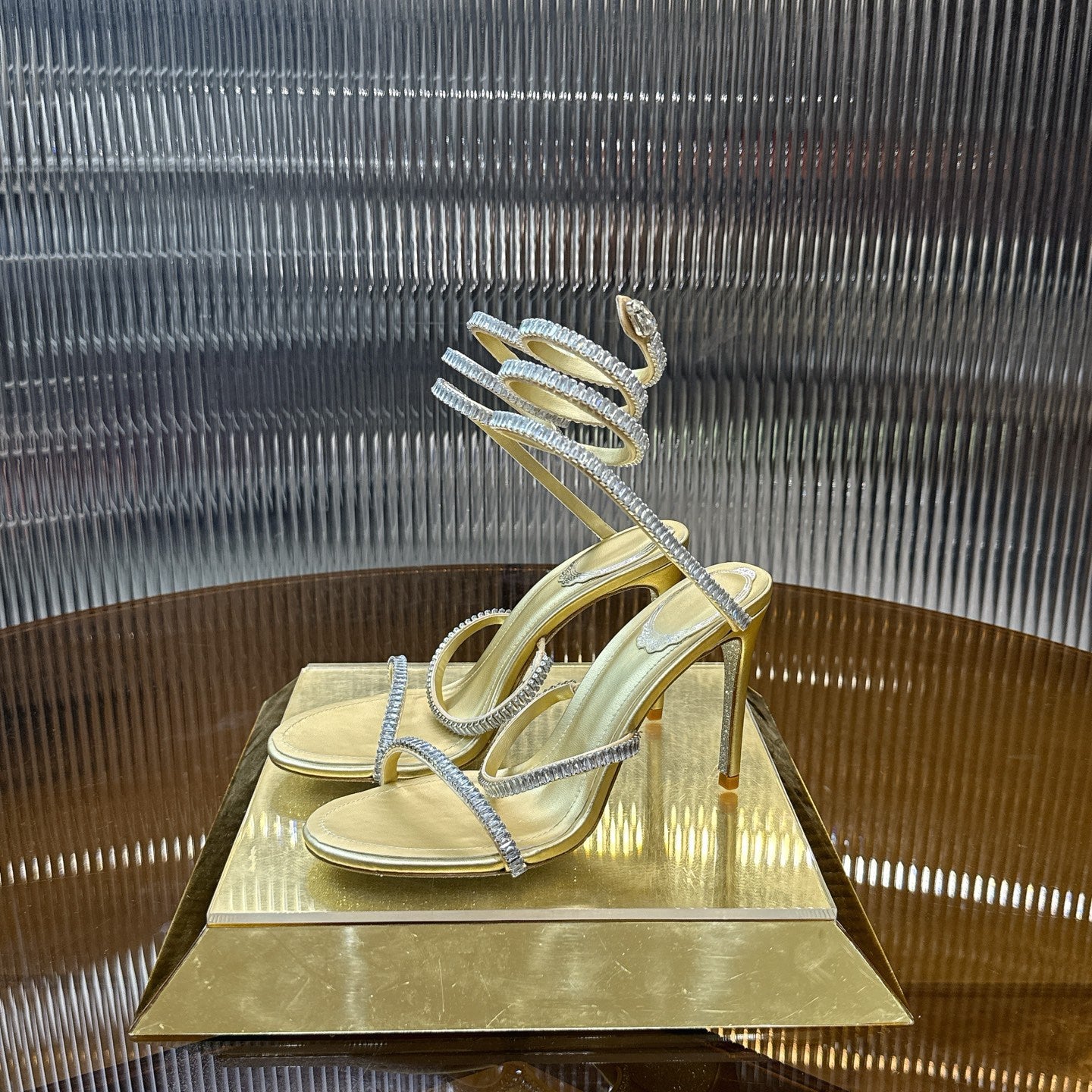 Cleo Spark sandal in Gold with rhinestone embellishments