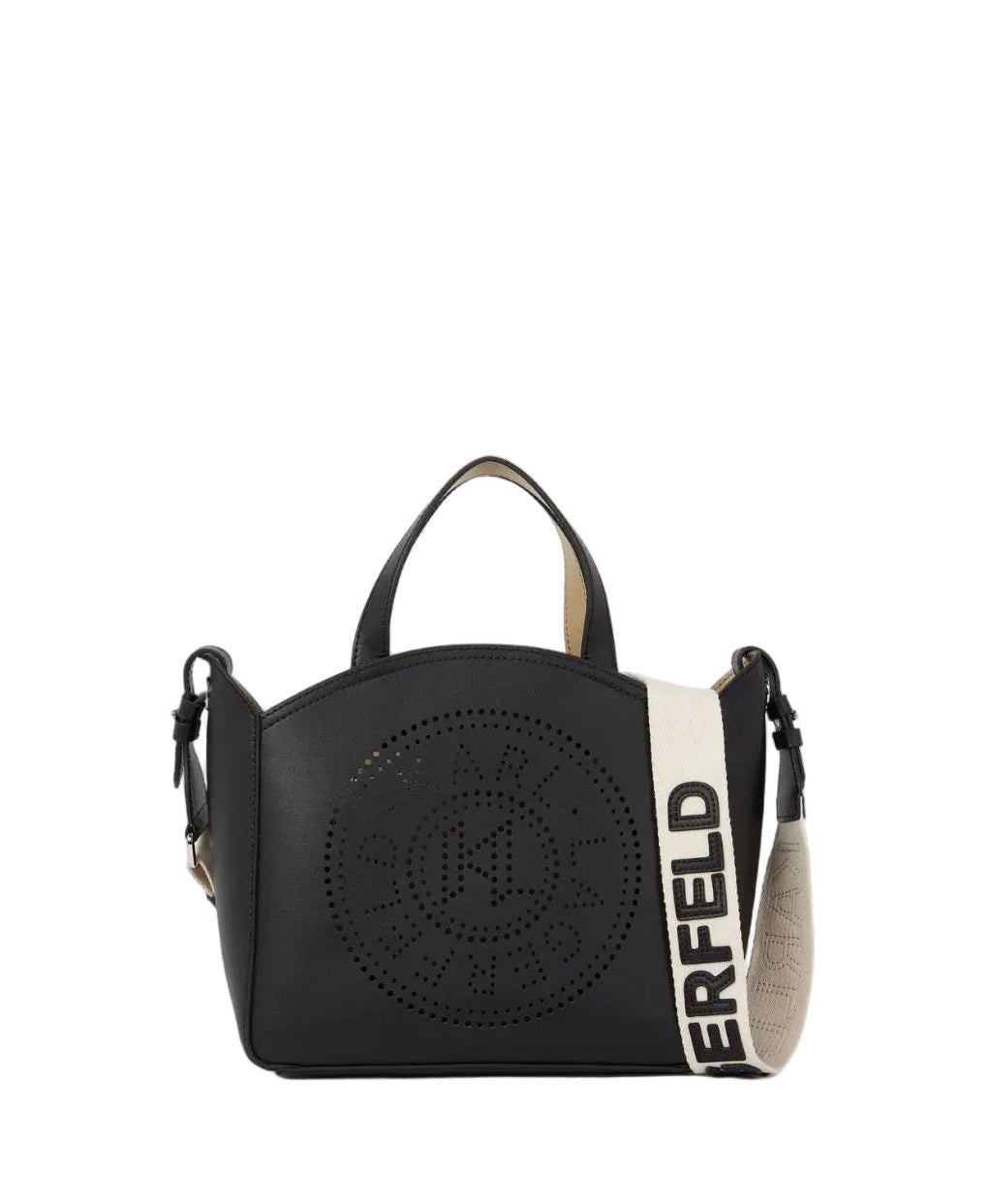 KARL LAGERFELD K/Circle Small Black Perforated Tote Bag