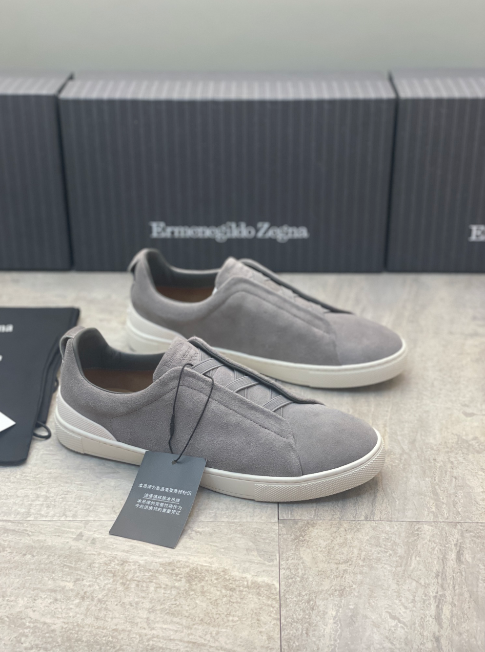 Ermenegildo Zegna grey suede triple stitch