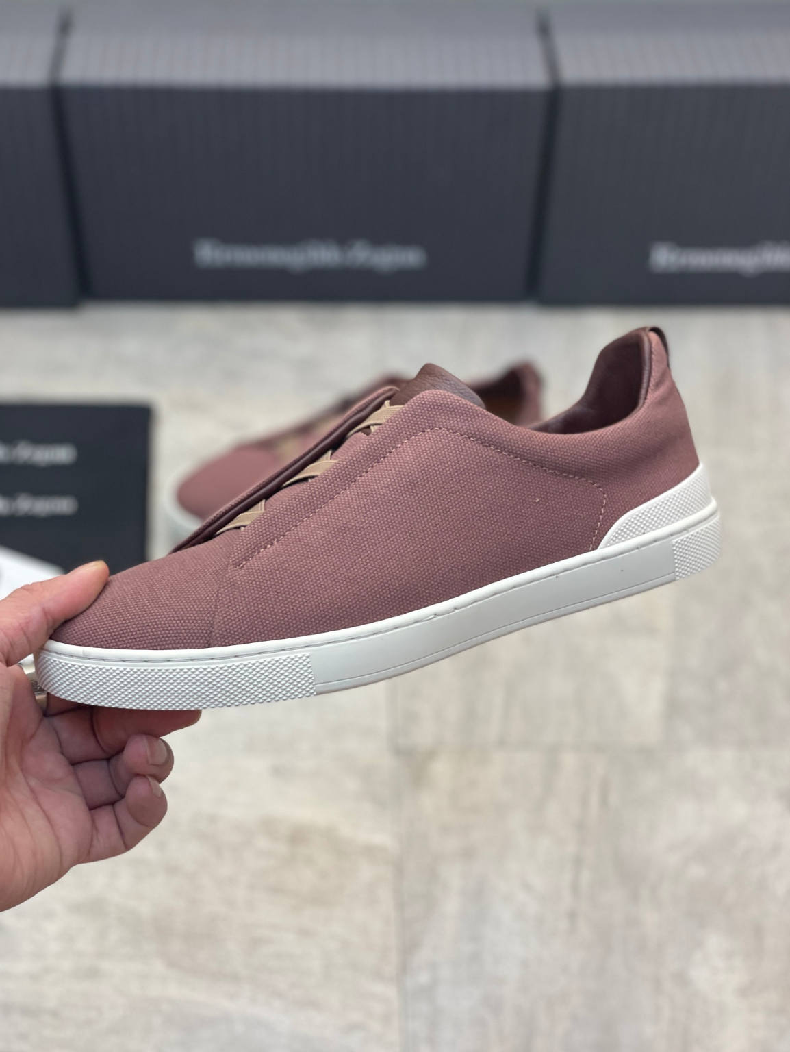 Ermenegildo Zegna pinkish triple  brown stitch Wool-Vicuna