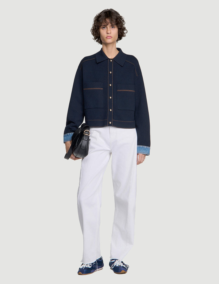 SANDRO JACKET-EFFECT CARDIGAN