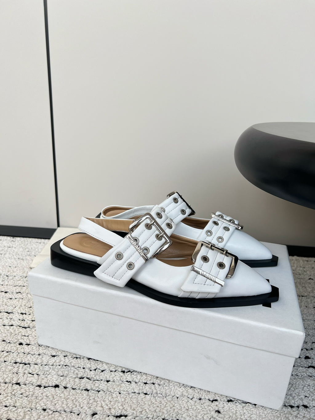 Ganni Buckle fastening White Mat Ballerinas