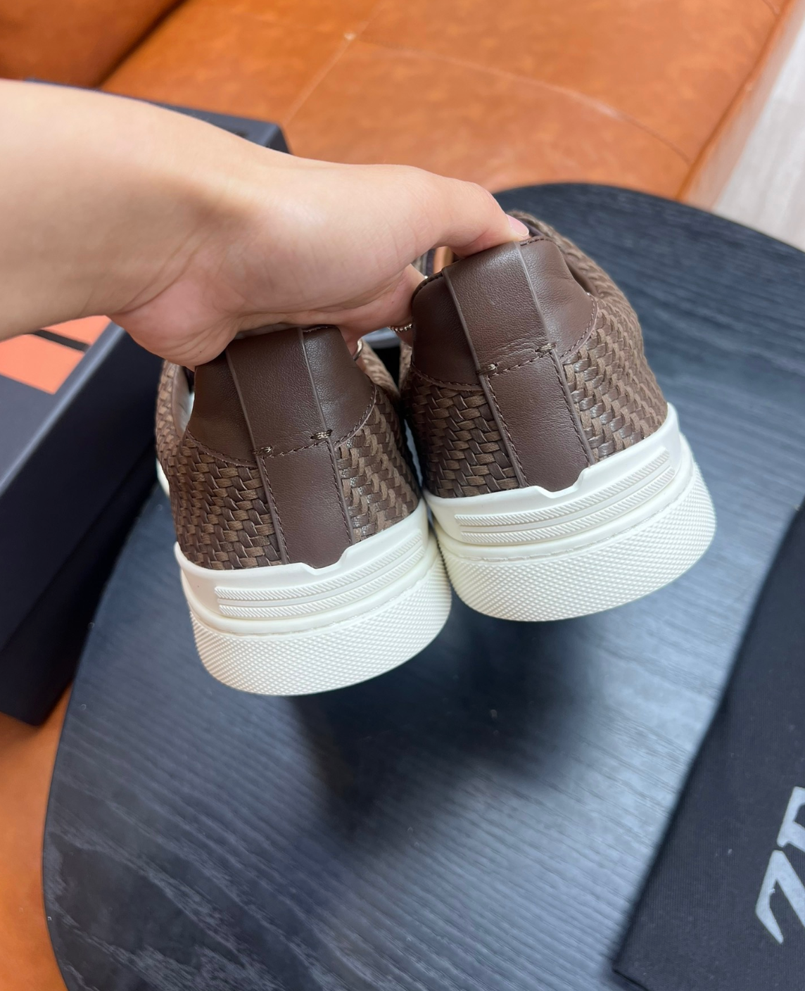 Ermenegildo Zegna Brown Triple stitch PELLETESSUTA Leather and suede