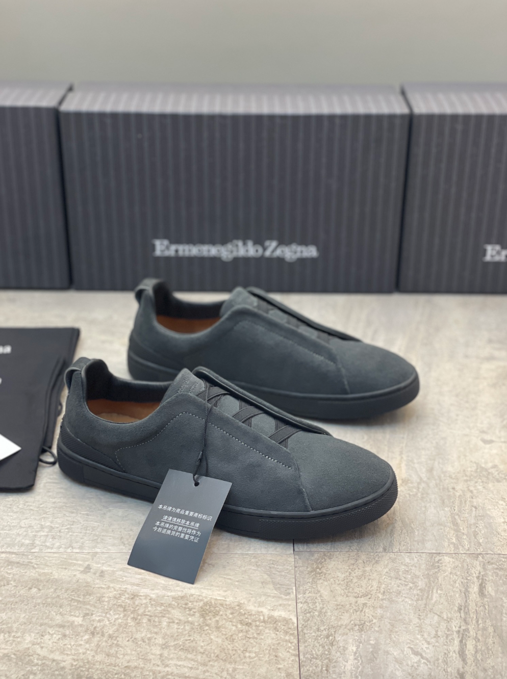 Ermenegildo Zegna dark grey suede triple stitch