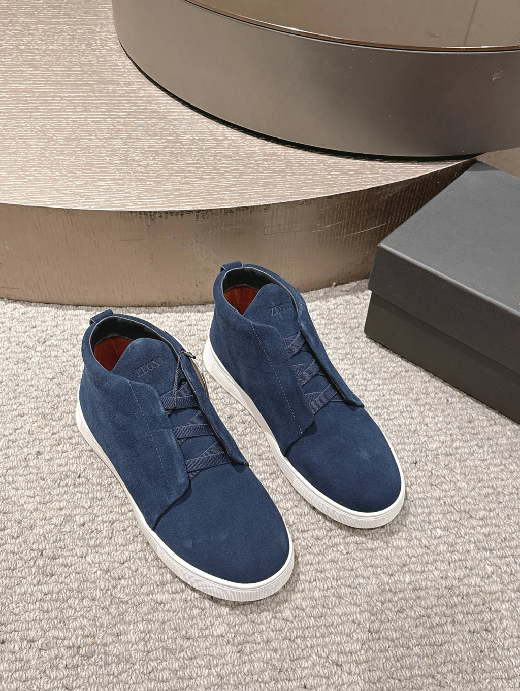 Ermenegildo Zegna navy suede Triple Stitch mid-top