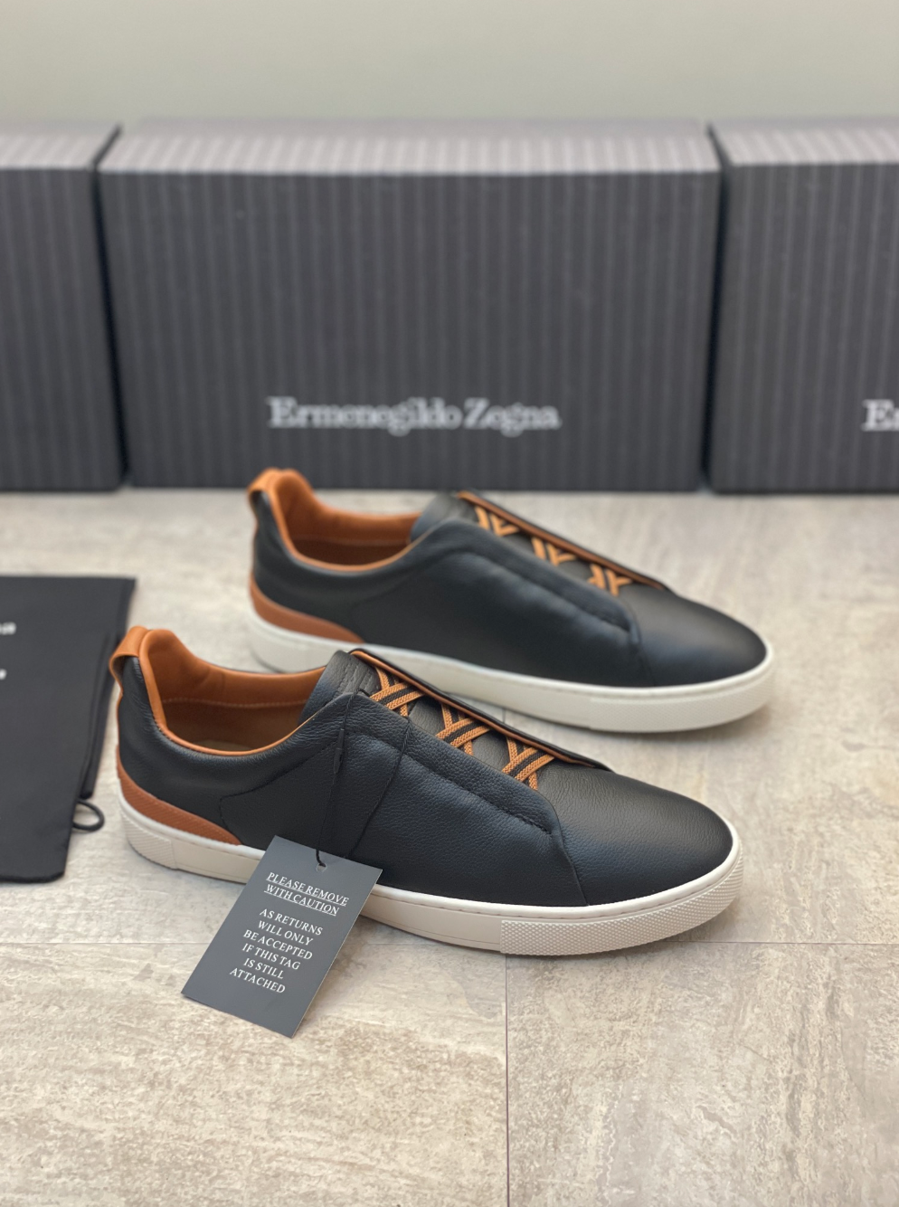 Ermenegildo Zegna black triple brown stitch Wool-Vicuna