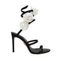 Florian Black satin Rose sandals with contrasting appliqué