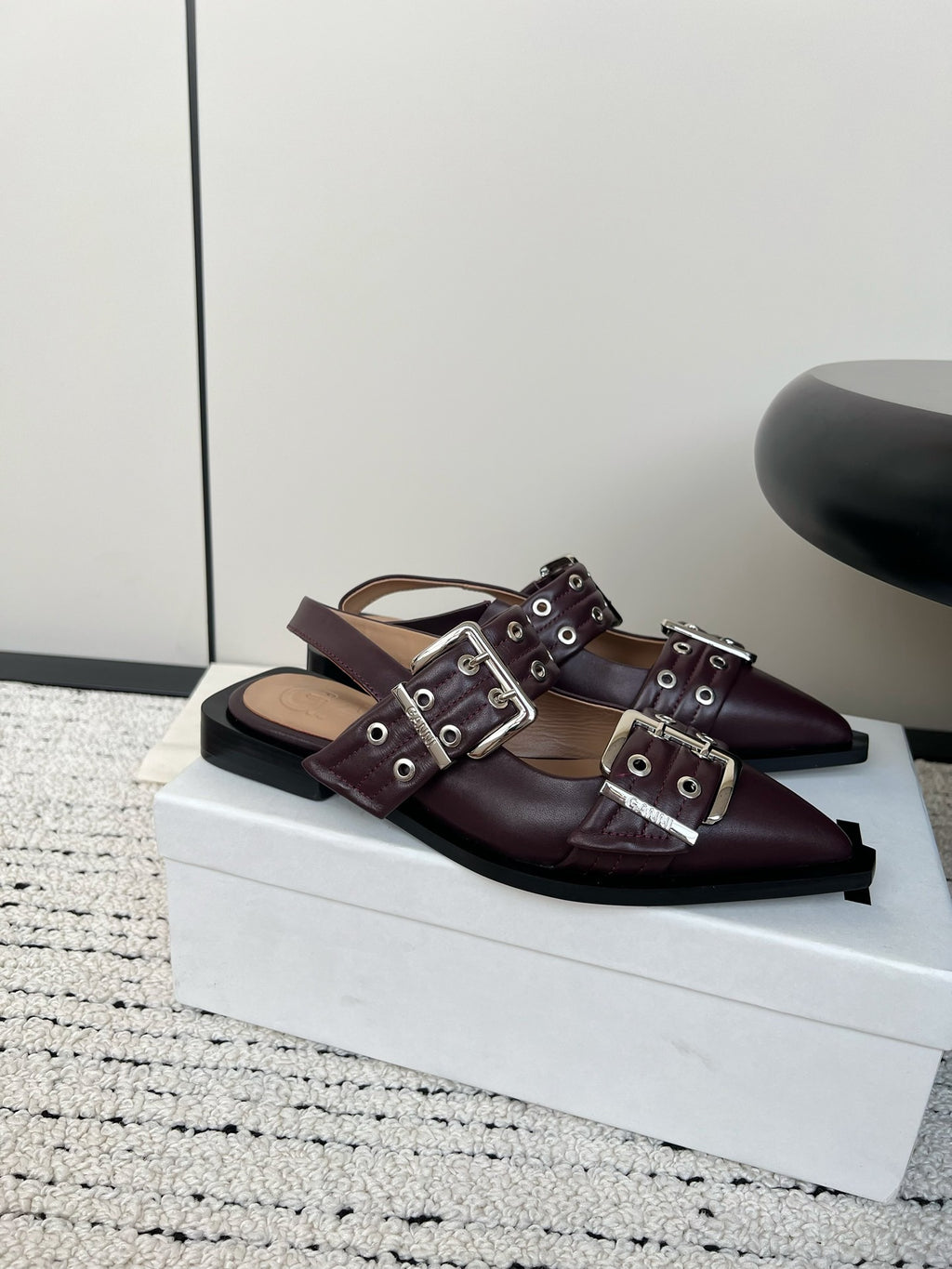 Ganni Buckle fastening Dark Burgundy Ballerinas