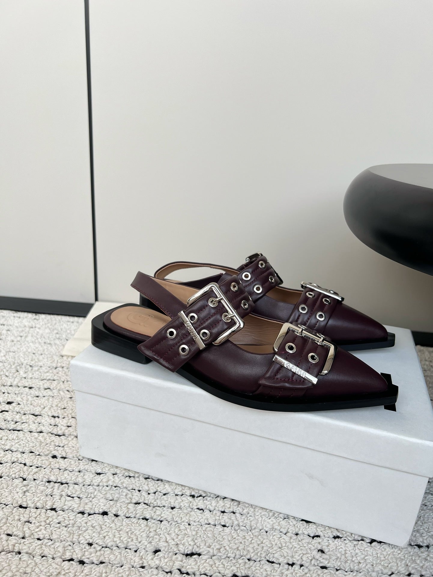 Ganni Buckle fastening Dark Burgundy Ballerinas