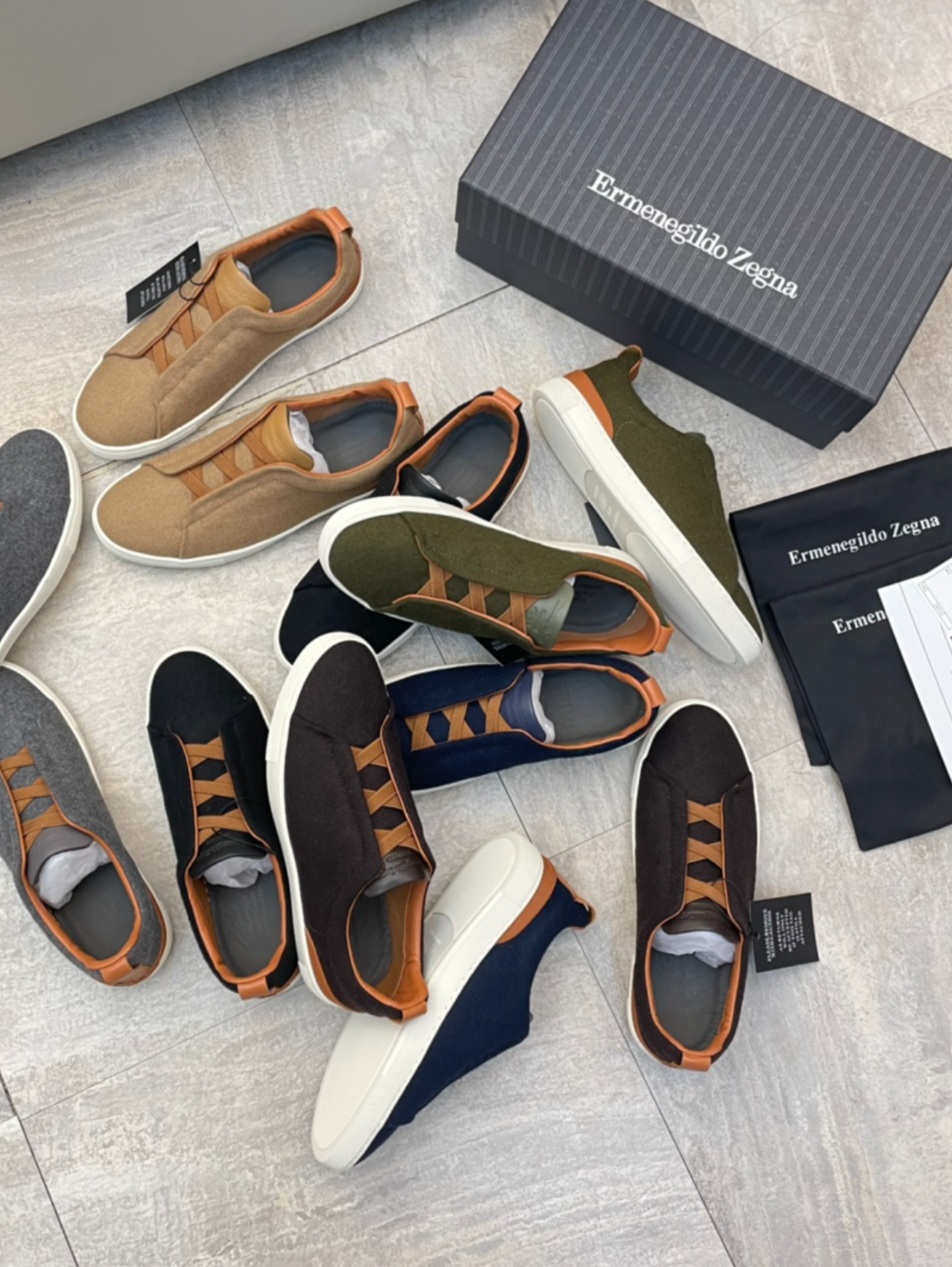 Ermenegildo Zegna dark blue triple brown stitch Wool-Vicuna