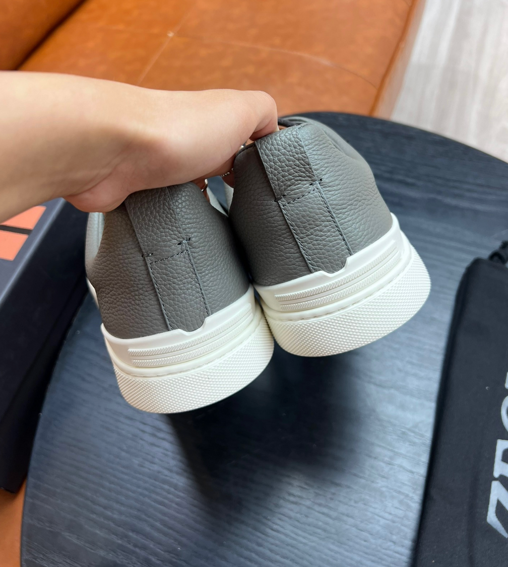 Ermenegildo Zegna Grey Triple stitch Leather & suede