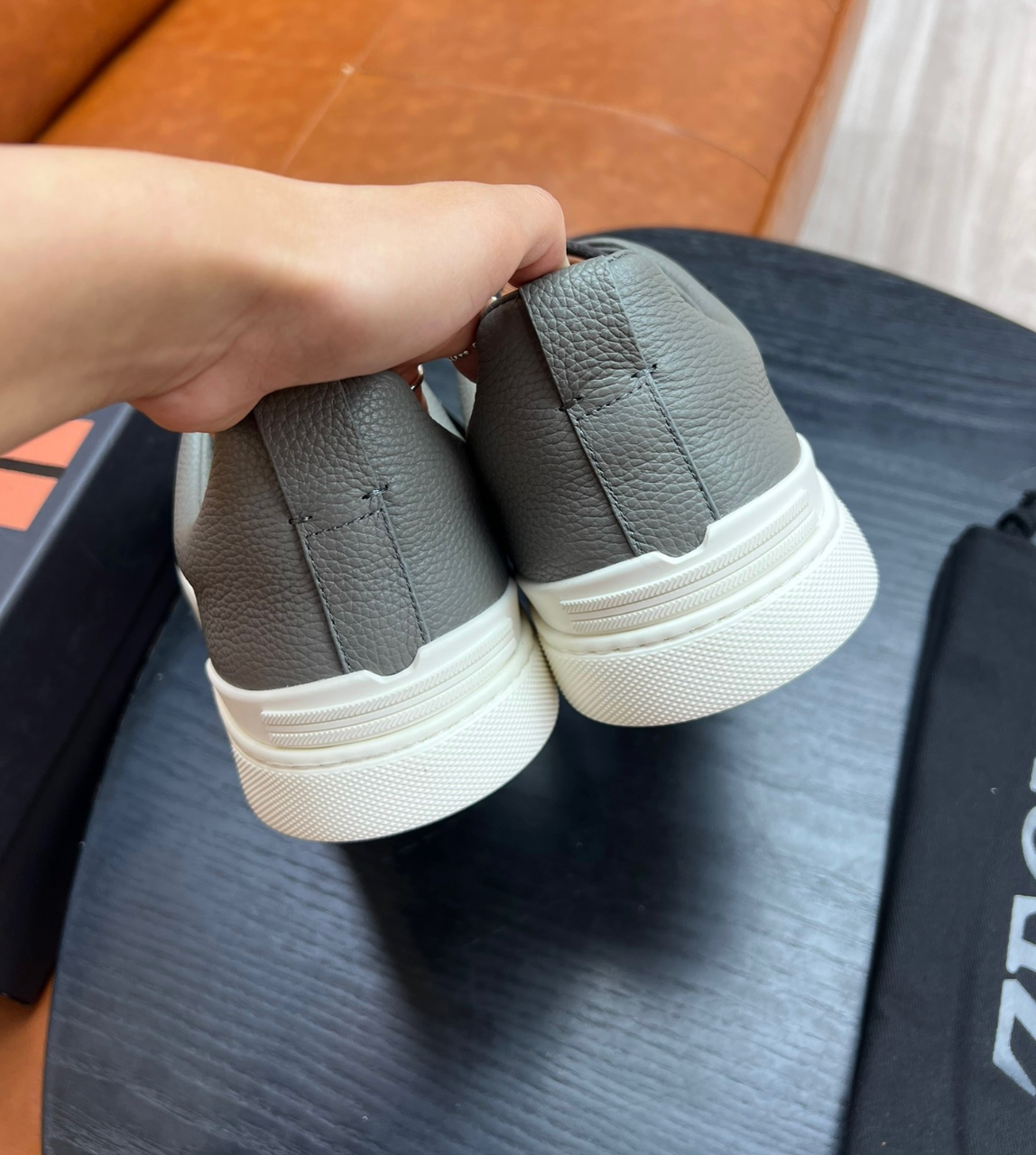 Ermenegildo Zegna Grey Triple stitch Leather & suede