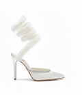 Cleo Fur-Trimmed Pump Stiletto Sandals in White