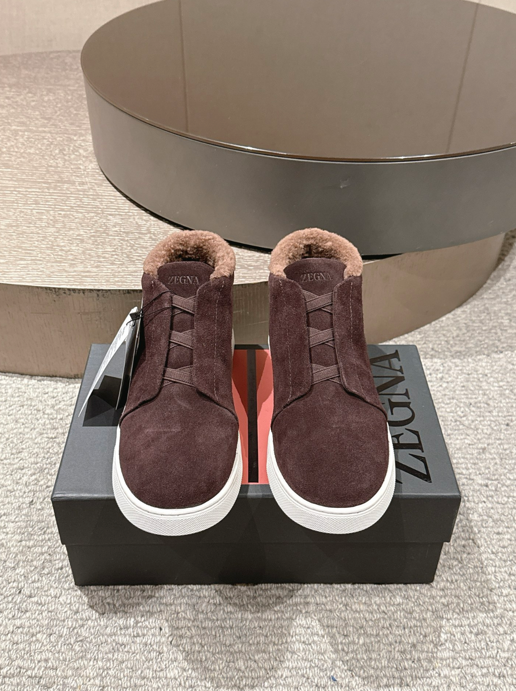 Ermenegildo Zegna brown suede deerskin wool Triple Stitch mid-top