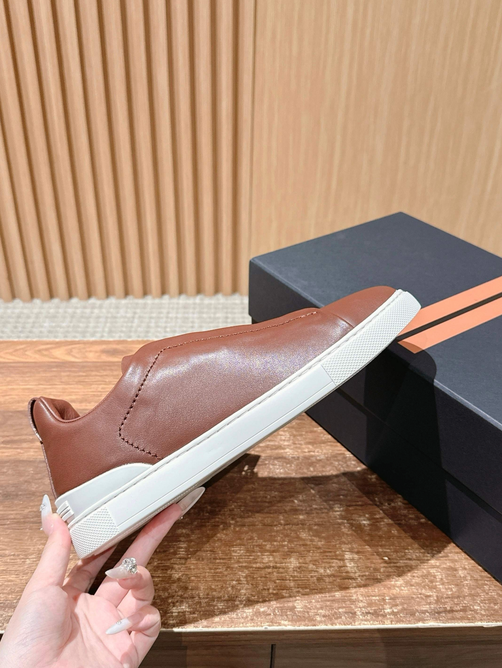 Ermenegildo Zegna brown deerskin Triple Stitch