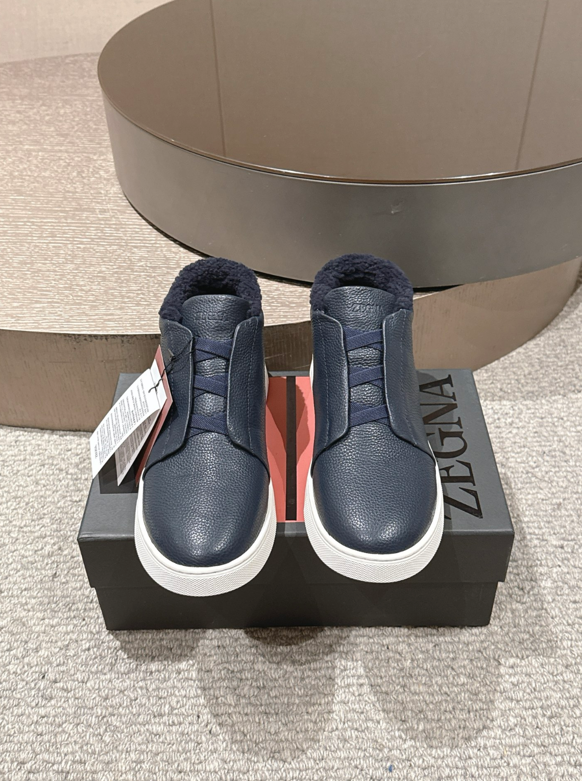 Ermenegildo Zegna navy deerskin wool Triple Stitch mid-top