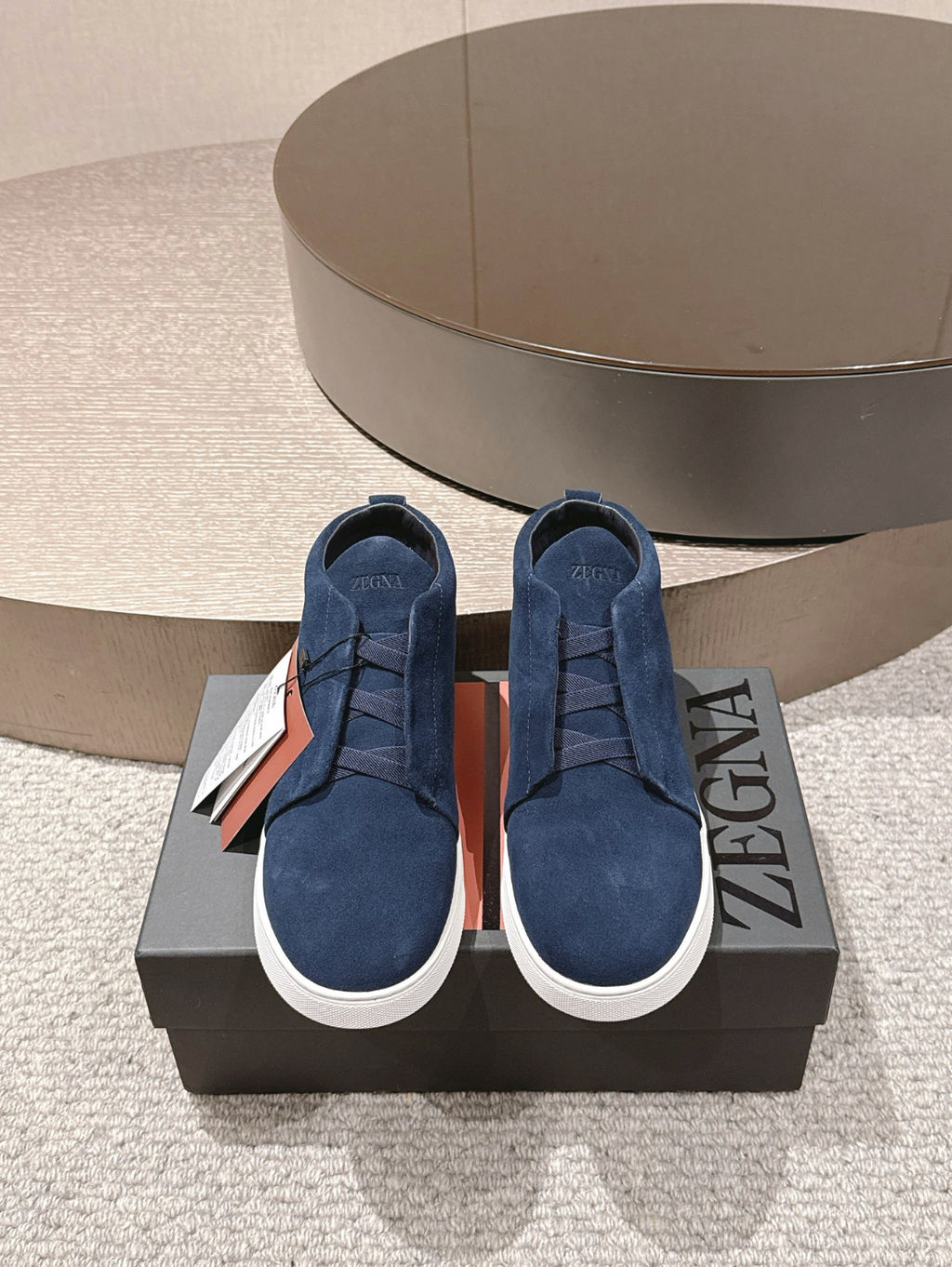 Ermenegildo Zegna navy suede Triple Stitch mid-top
