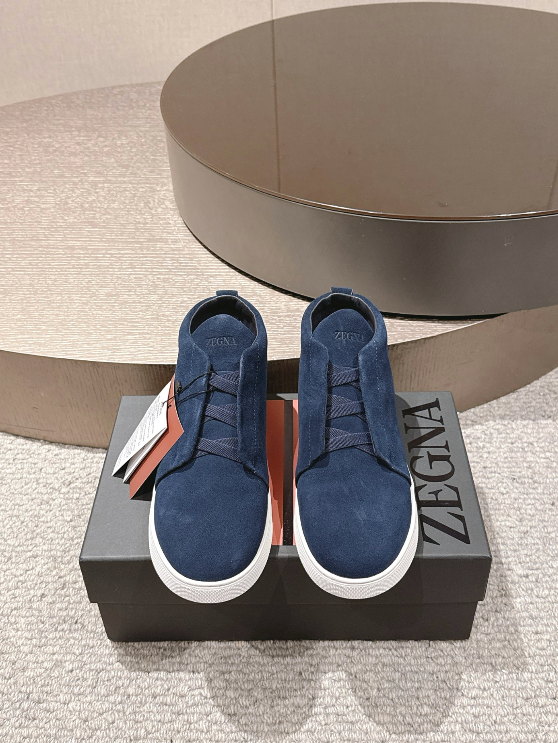 Ermenegildo Zegna navy suede Triple Stitch mid-top