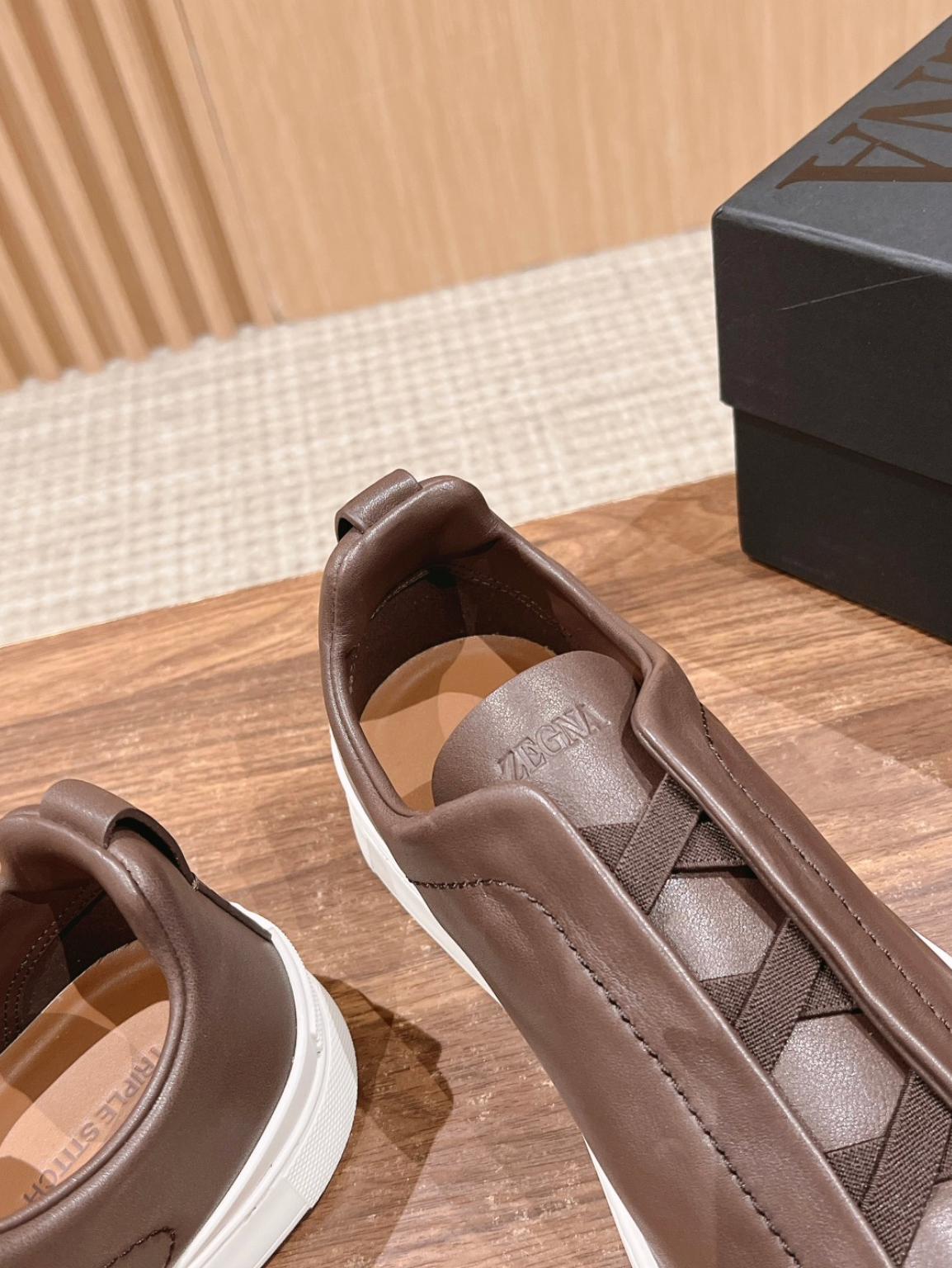 Ermenegildo Zegna dark brown deerskin Triple Stitch
